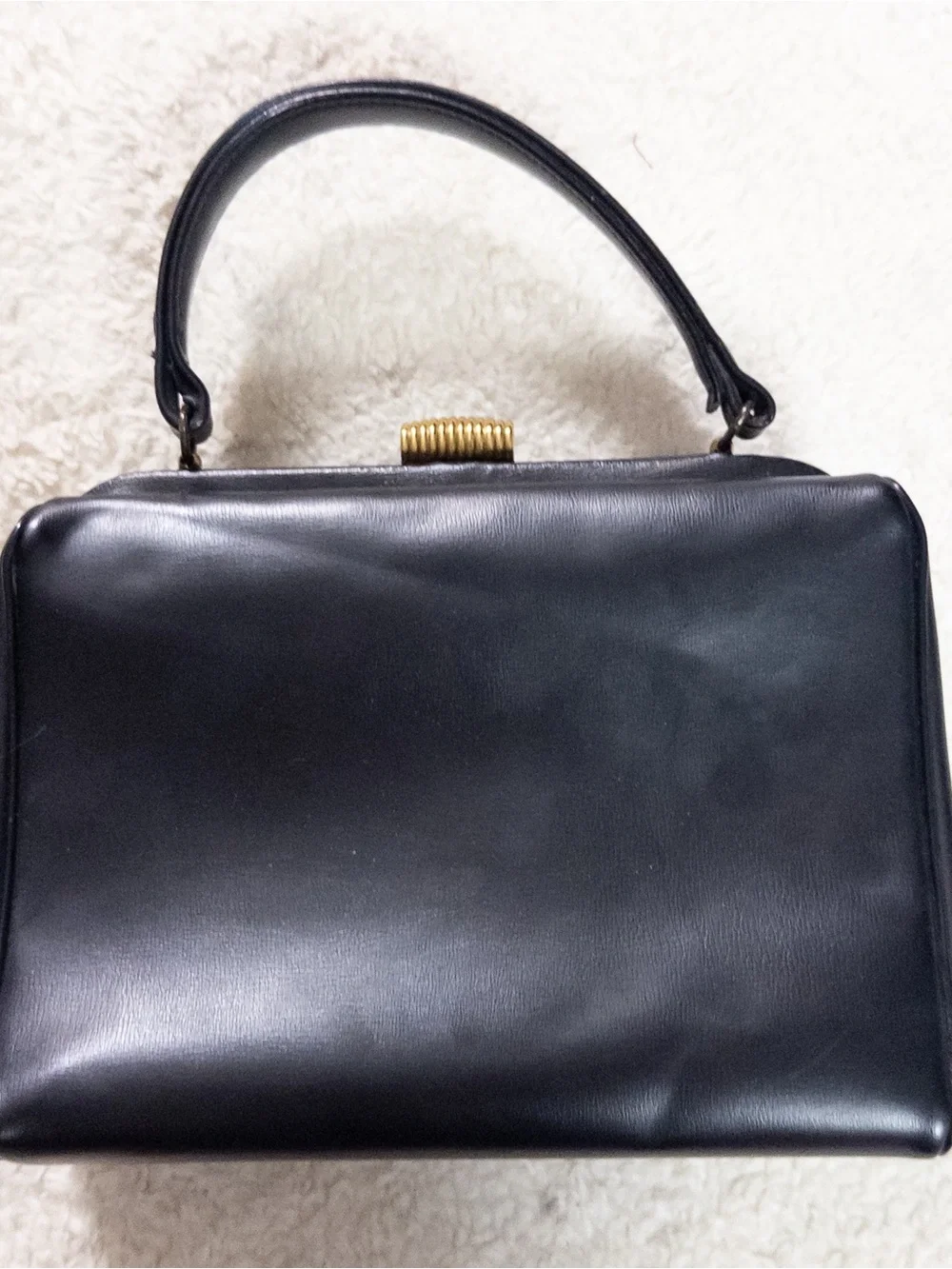 Vintage 1950s Empress Black Leather Top Handle Purse Handbag
